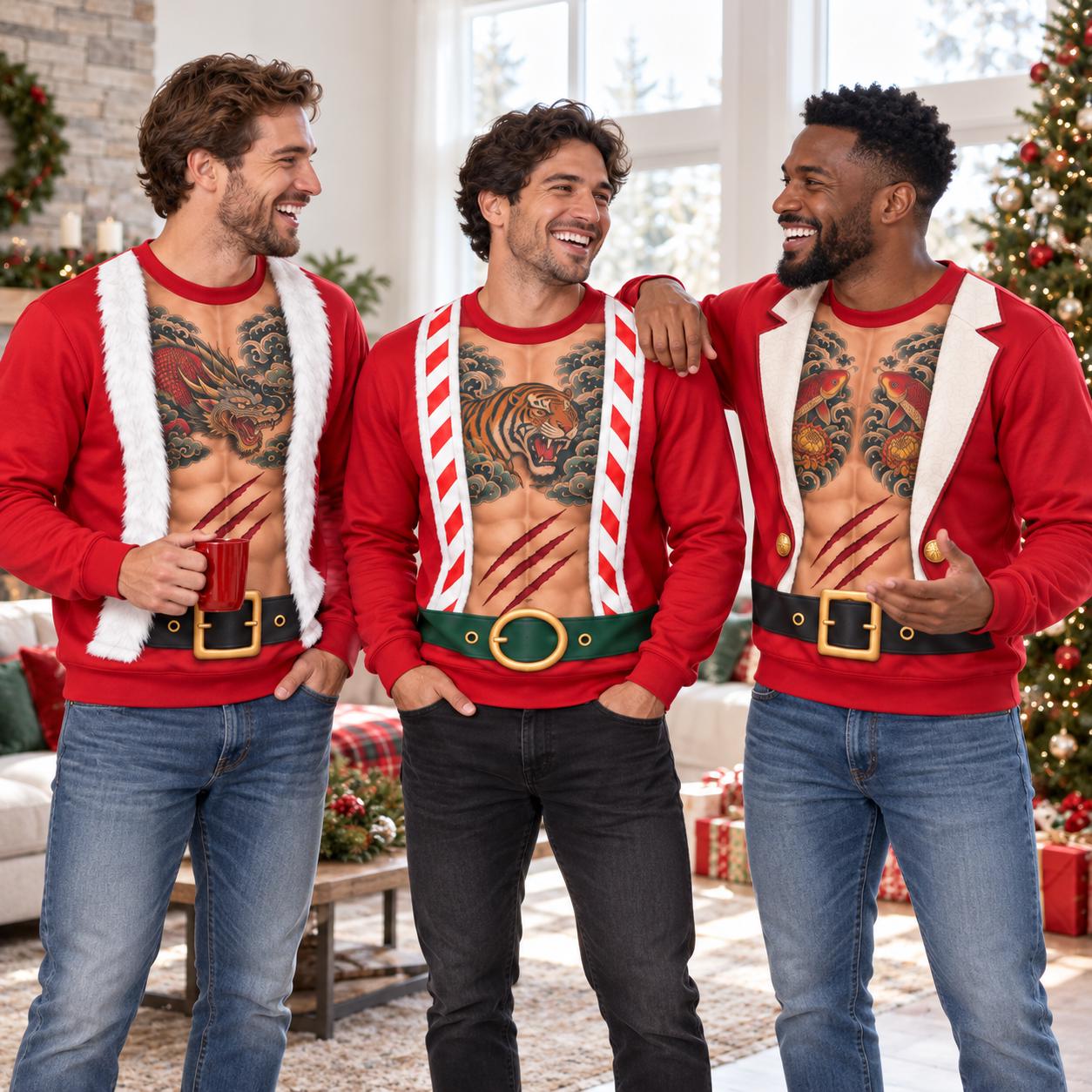 Sweatshirt – Dragon Tattoo Santa Shirt for Men with Funny Christmas Sweater Open Chest Holiday and Xmas Party Gift - photo 2