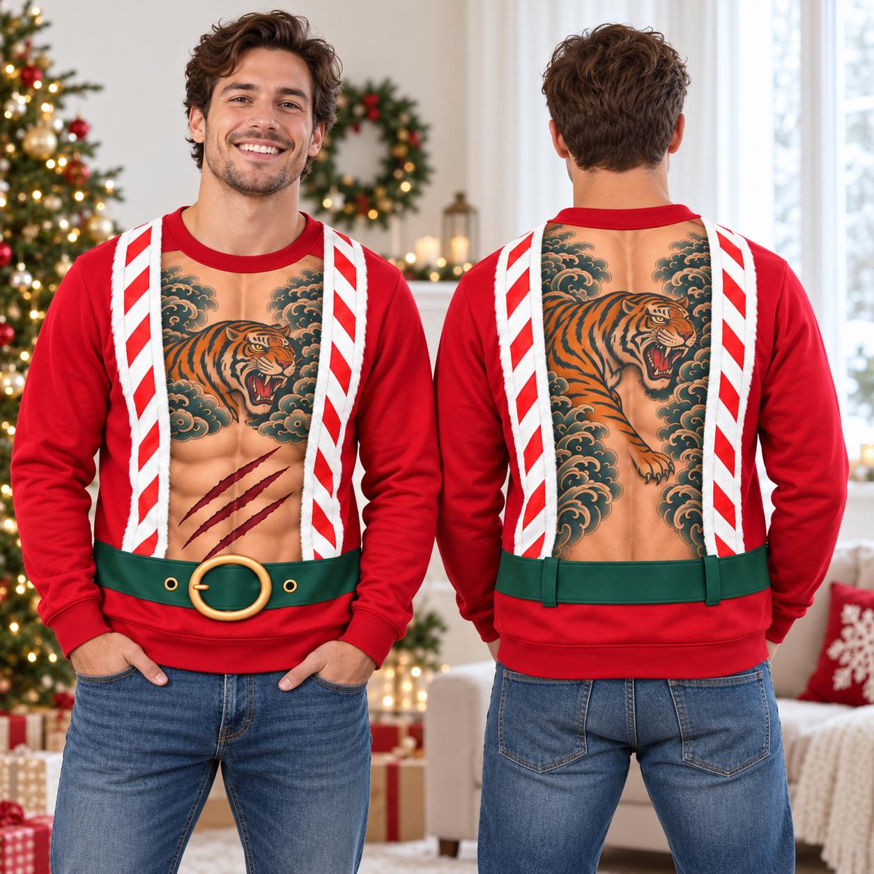 Sweatshirt – Dragon Tattoo Santa Shirt for Men with Funny Christmas Sweater Open Chest Holiday and Xmas Party Gift - photo 3