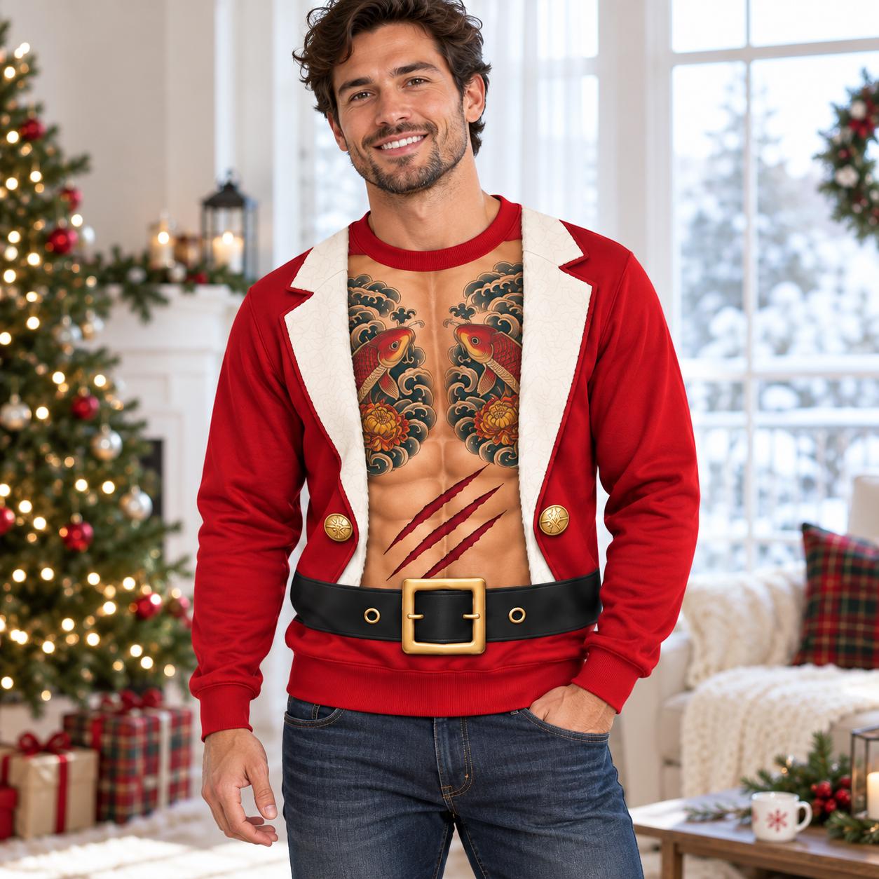 Sweatshirt – Dragon Tattoo Santa Shirt for Men with Funny Christmas Sweater Open Chest Holiday and Xmas Party Gift - photo 9