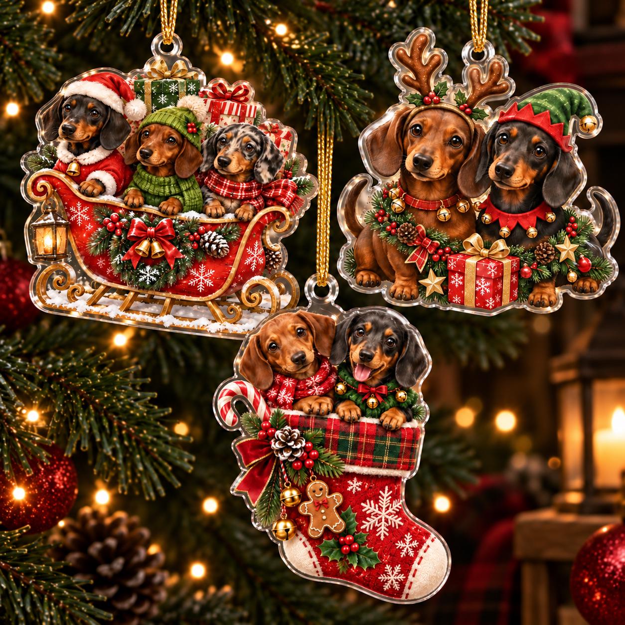 Dachshund Christmas Acrylic Ornament with Wiener Dog Holiday Tree Decor and Cute Sausage Keepsake for Lover Gift