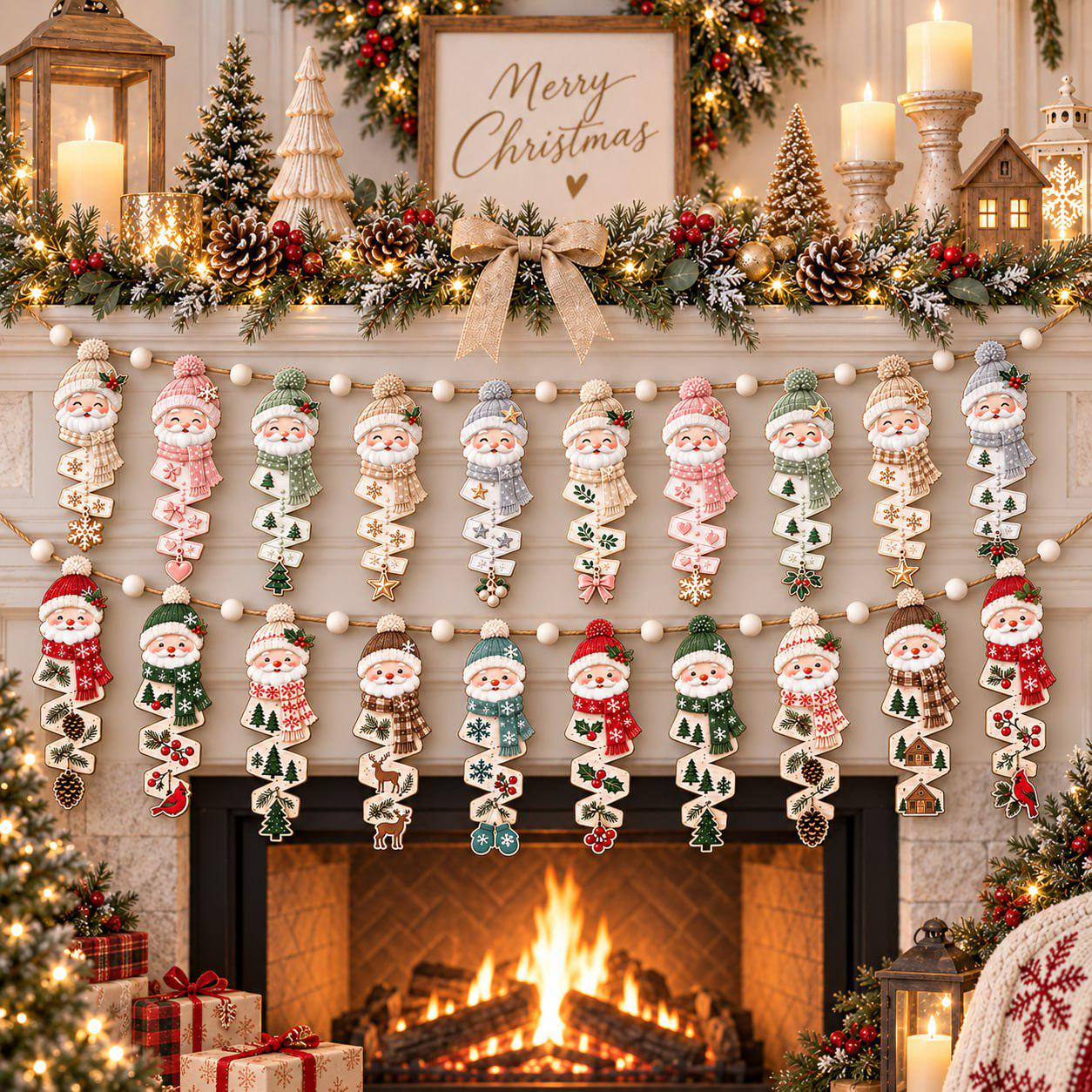 Garland – Snowman Wooden Banner for Christmas Mantel Decor with Rustic Winter Fireplace and Farmhouse Holiday Hanging Wood Decoration