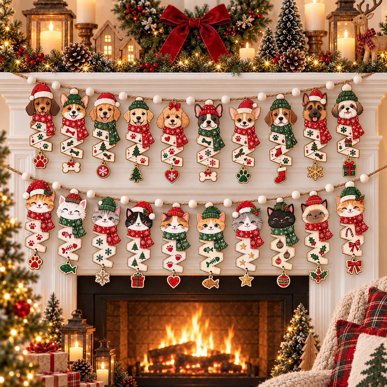 Garland – Dog Cat Wooden Banner for Christmas Mantel Decor with Pet Breed Puppy Kitty Hanging Holiday and Christmas Gift for Lovers