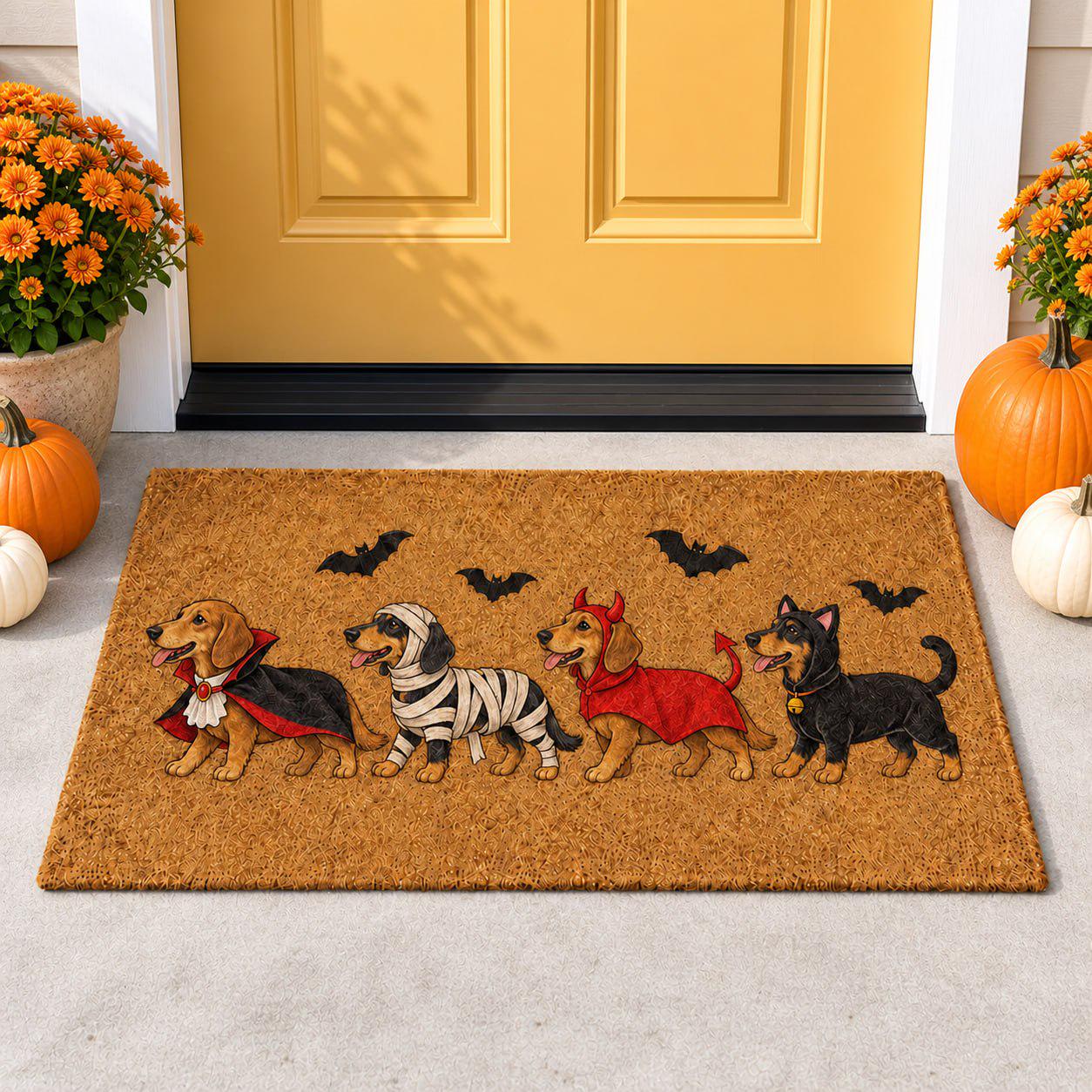 Doormat – Dachshund Coir Mat for Halloween Porch Decor with Funny Costume Wiener Dog Welcome and Vampire Mummy Devil Cat Lover Gift - photo 2