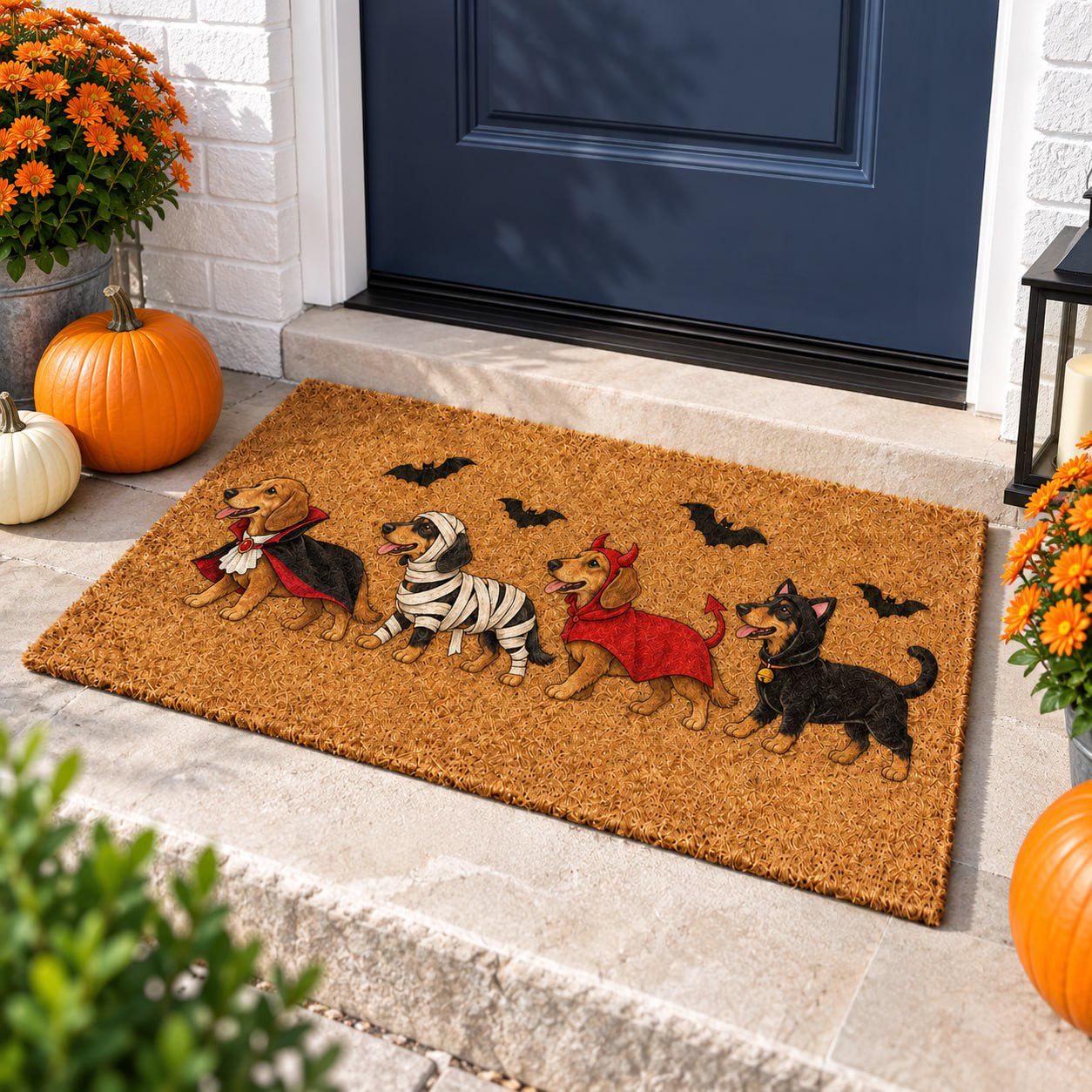 Doormat – Dachshund Coir Mat for Halloween Porch Decor with Funny Costume Wiener Dog Welcome and Vampire Mummy Devil Cat Lover Gift - photo 3