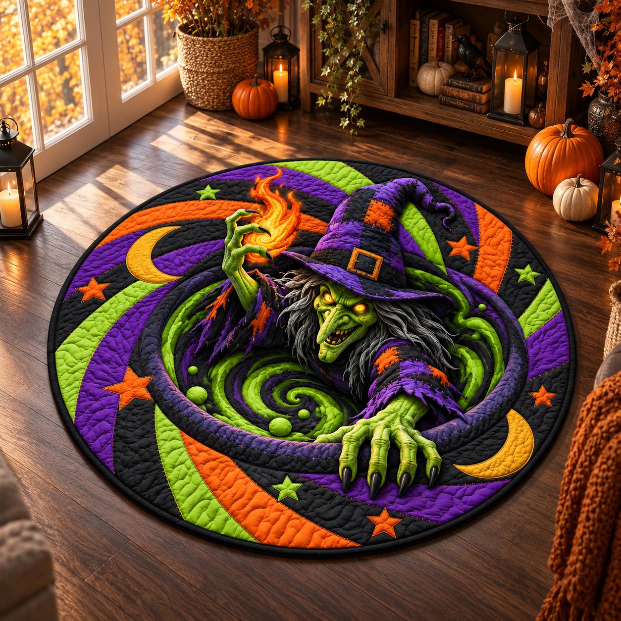 Witch Halloween Round Rug with 3D Illusion Quilted Cauldron Floor Mat for Spooky Magic Witchcore Home Decor - photo 2