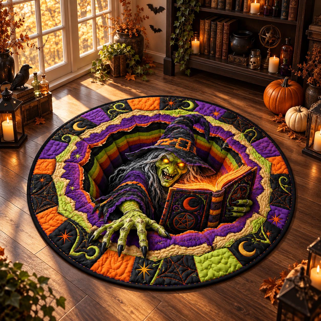 Witch Halloween Round Rug with 3D Illusion Quilted Cauldron Floor Mat for Spooky Magic Witchcore Home Decor - photo 6