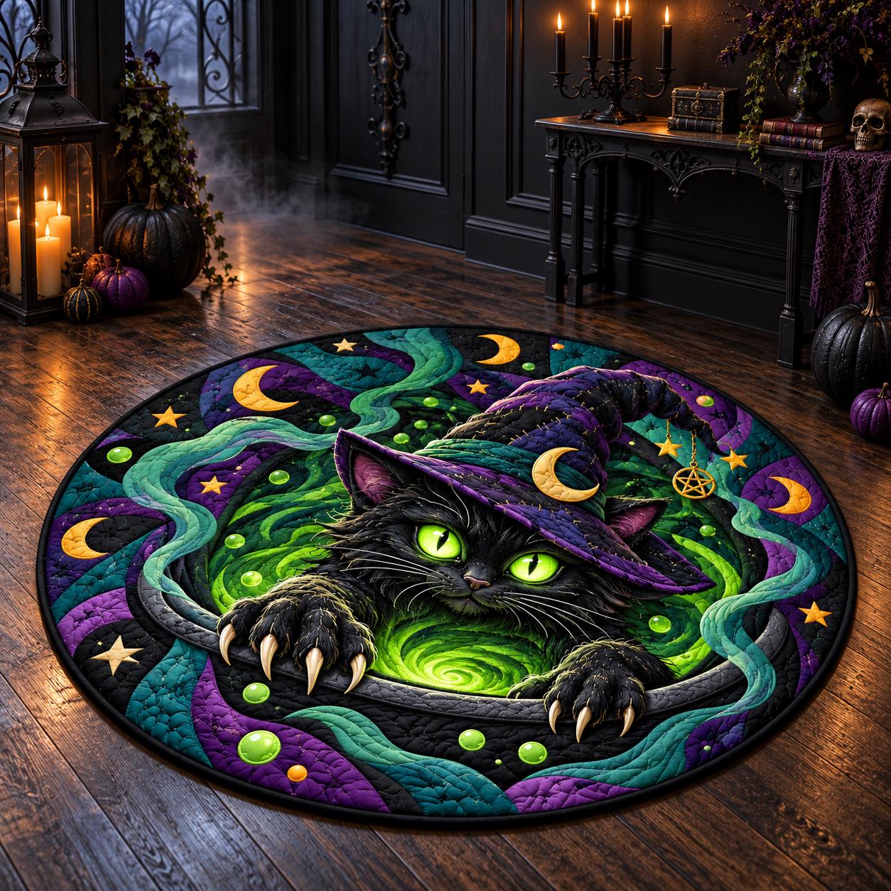 Rug – Black Cat Round Floor Mat for Spooky Witchcore Halloween Home Decor with 3D Illusion Quilted Witch Portal - photo 5