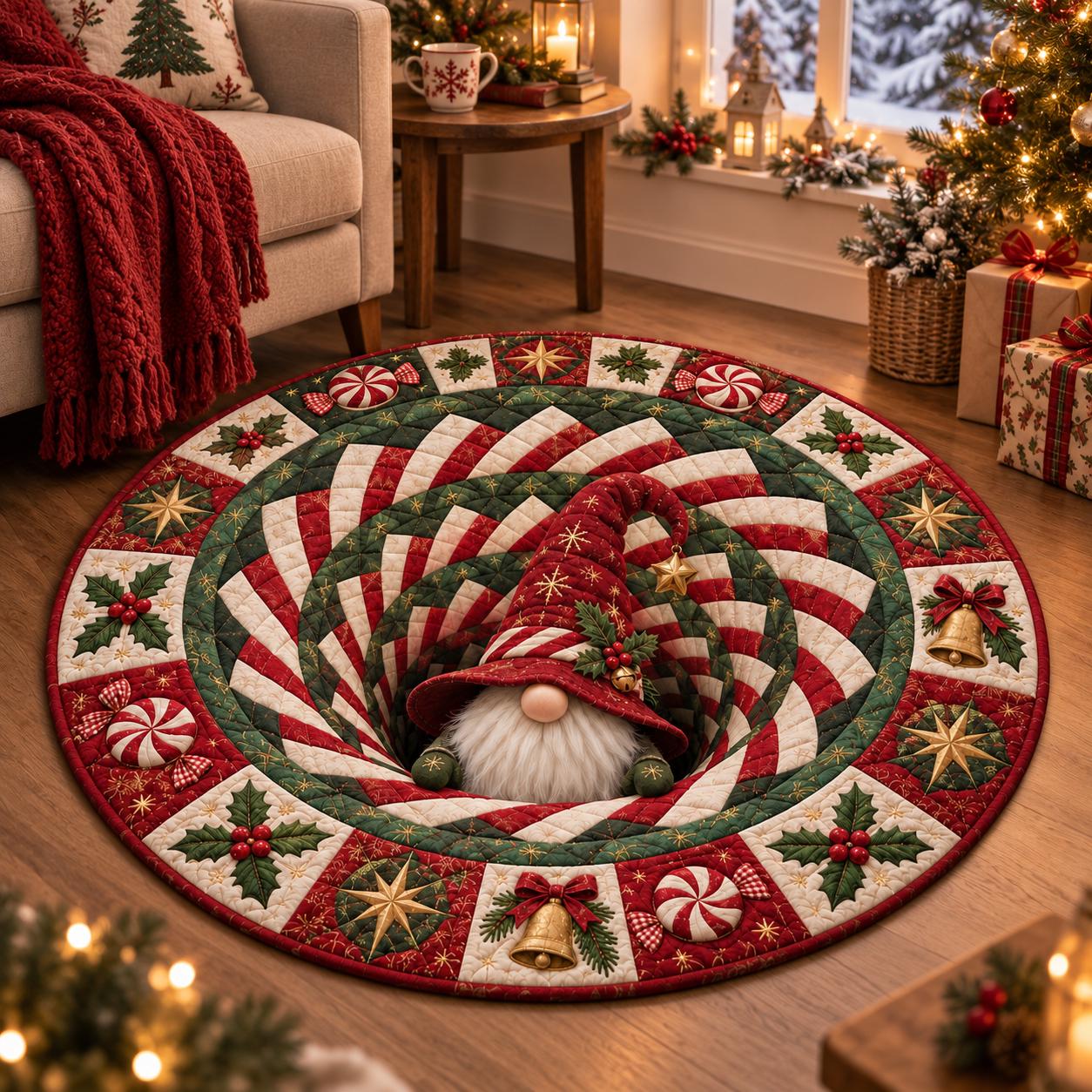 Christmas Gnome Round Rug with 3D Illusion Quilted Peppermint Spiral Floor Mat for Cute Holiday Home Decor - photo 5