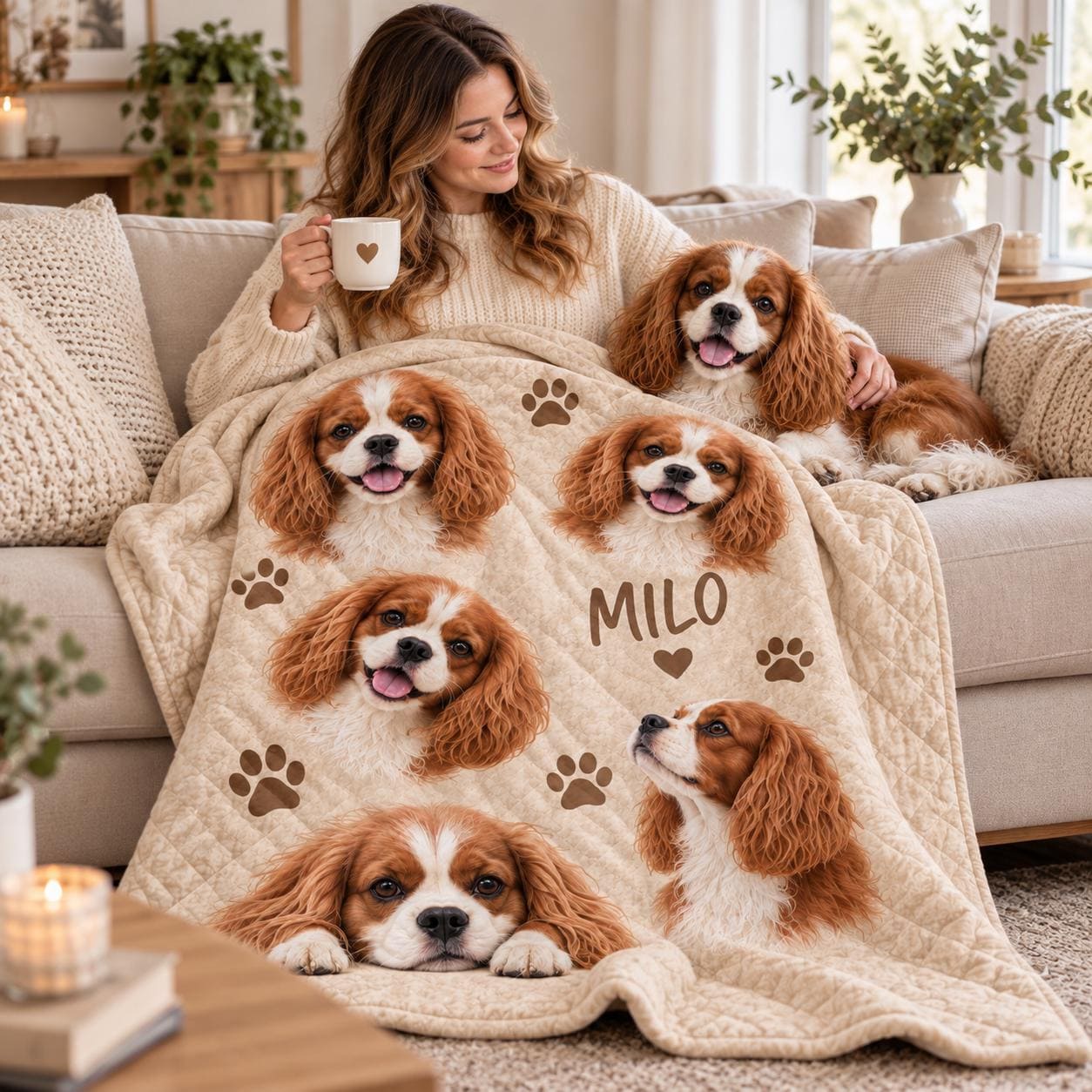 Personalized Pet Portrait Blanket with Custom Dog Cat Throw and Upload Picture Quilt Style Blanket for Mom Gift - photo 2