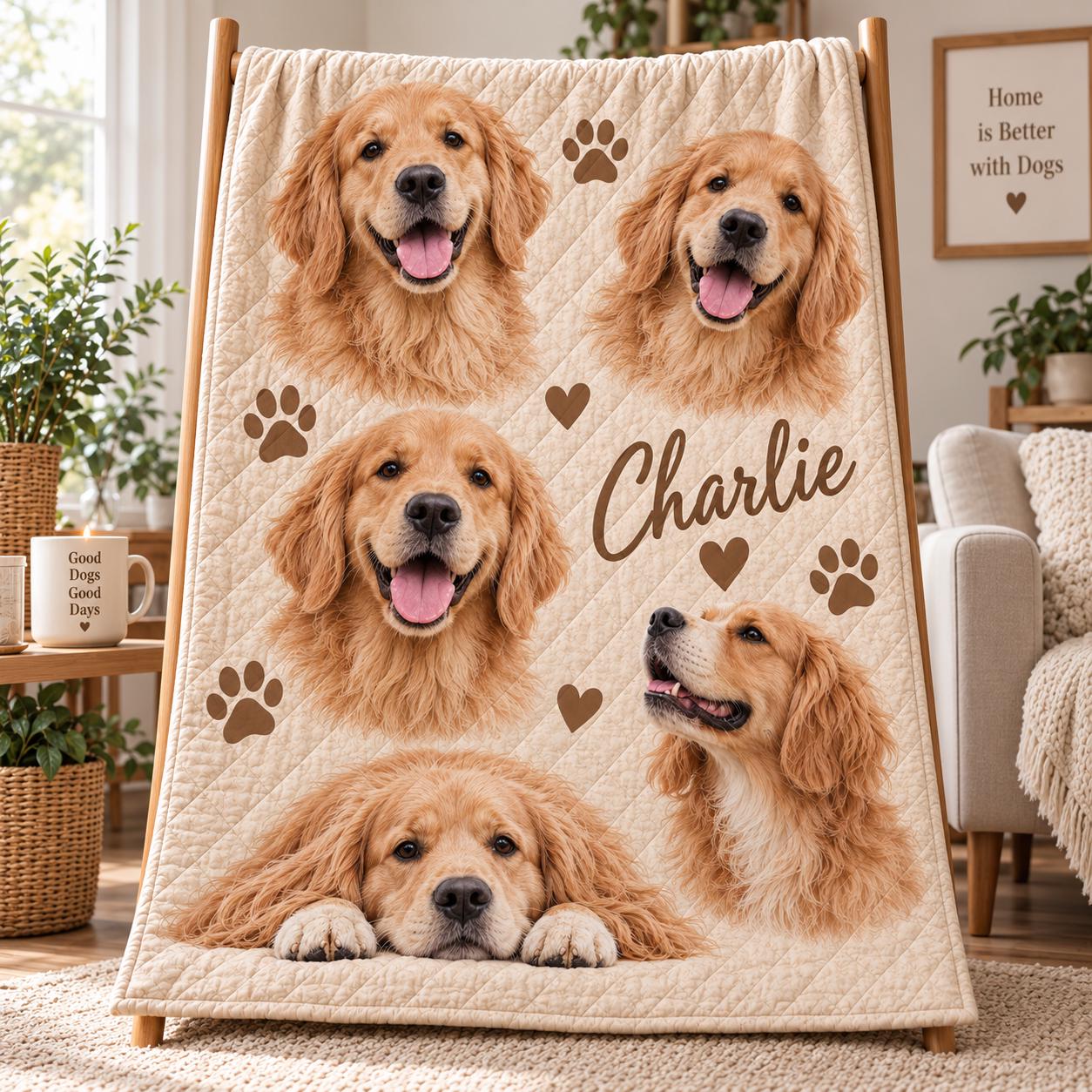 Personalized Pet Portrait Blanket with Custom Dog Cat Throw and Upload Picture Quilt Style Blanket for Mom Gift - photo 5