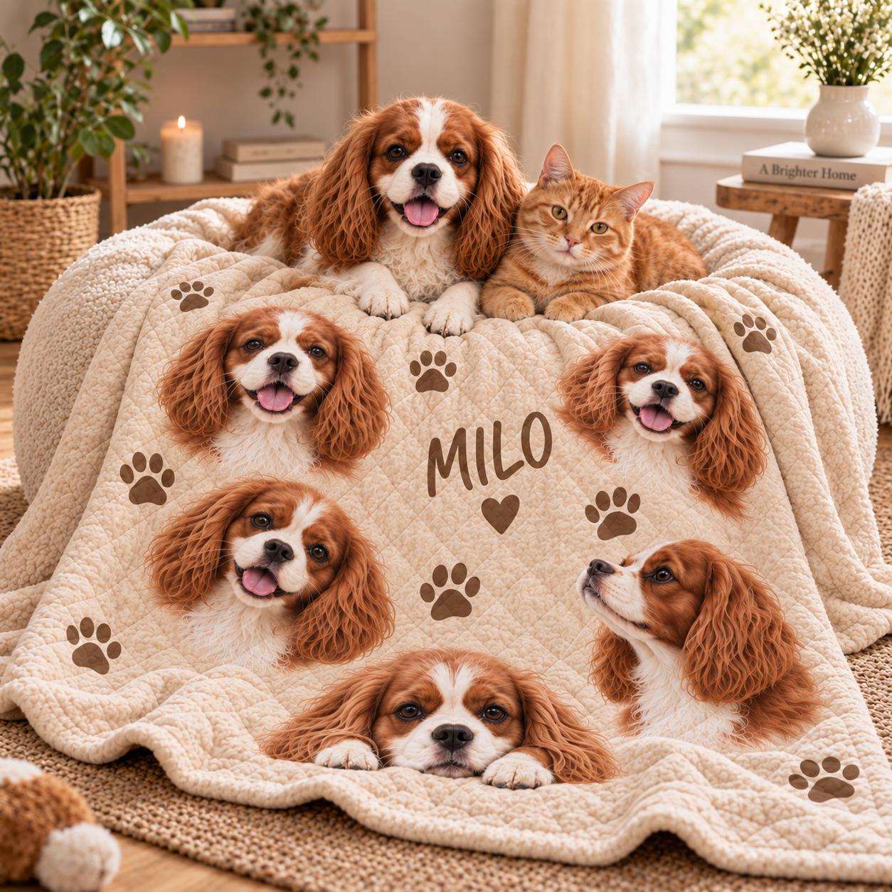 Personalized Pet Portrait Blanket with Custom Dog Cat Throw and Upload Picture Quilt Style Blanket for Mom Gift - photo 7