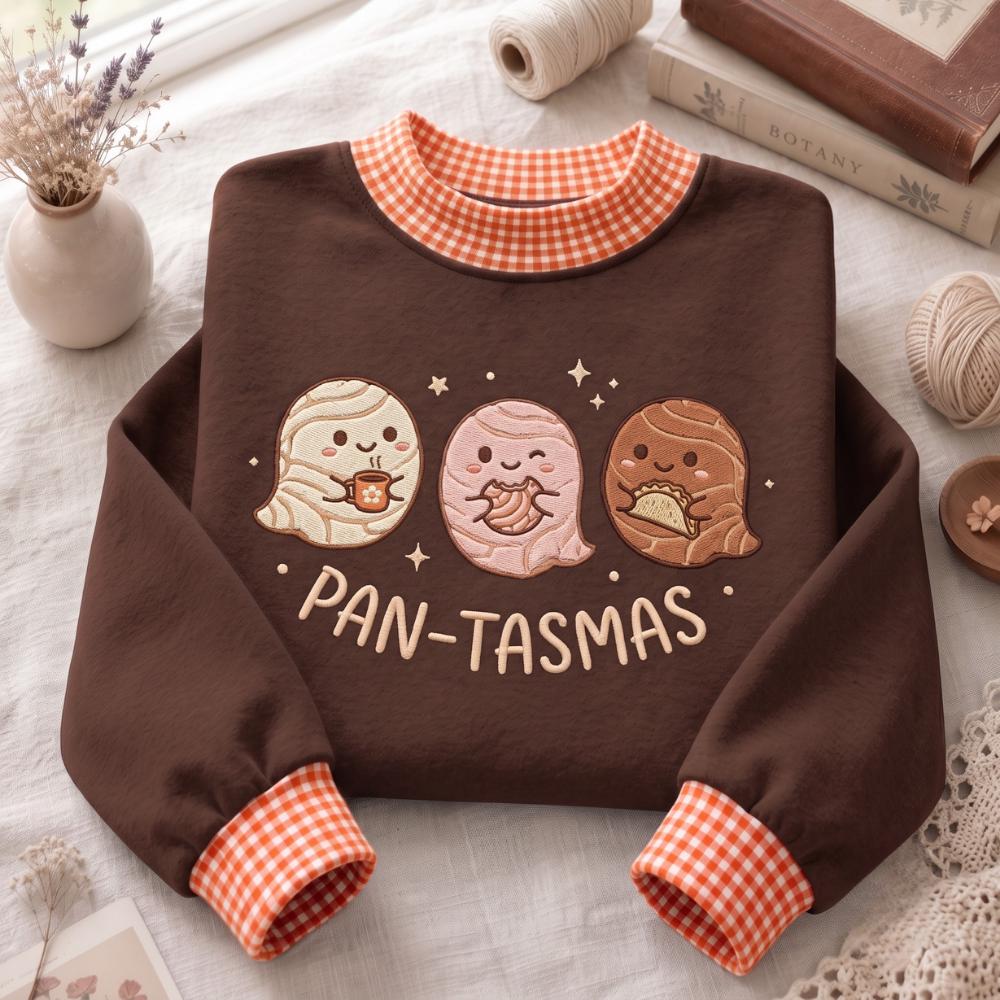 Sweatshirt – Embroidered Pan Tasmas Crewneck for Spooky Foodie Halloween with Cute Ghost Bread Funny Bakery Pun Shirt and Gift - photo 2