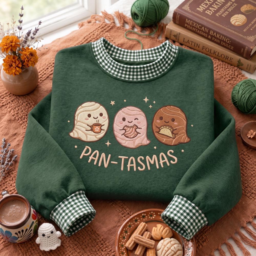 Sweatshirt – Embroidered Pan Tasmas Crewneck for Spooky Foodie Halloween with Cute Ghost Bread Funny Bakery Pun Shirt and Gift - photo 3