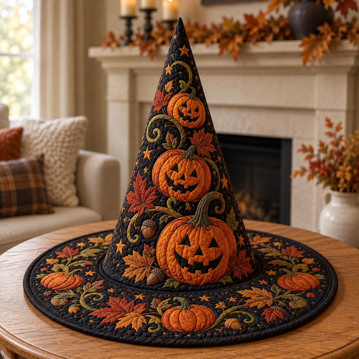 Decor – Witch Hat for Autumn Table Centerpiece with Quilted Style Pumpkin Harvest and Cozy Fall Home Thanksgiving Gift - photo 6