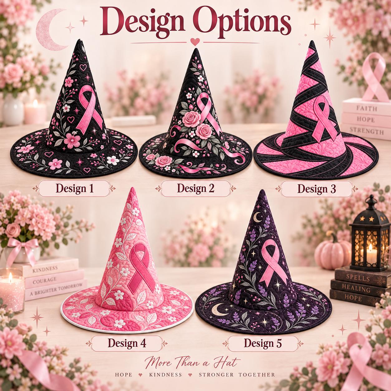 Decor – Witch Hat with Quilted Style Breast Cancer Awareness Pink Ribbon Floral and Survivor Support Gift - photo 4