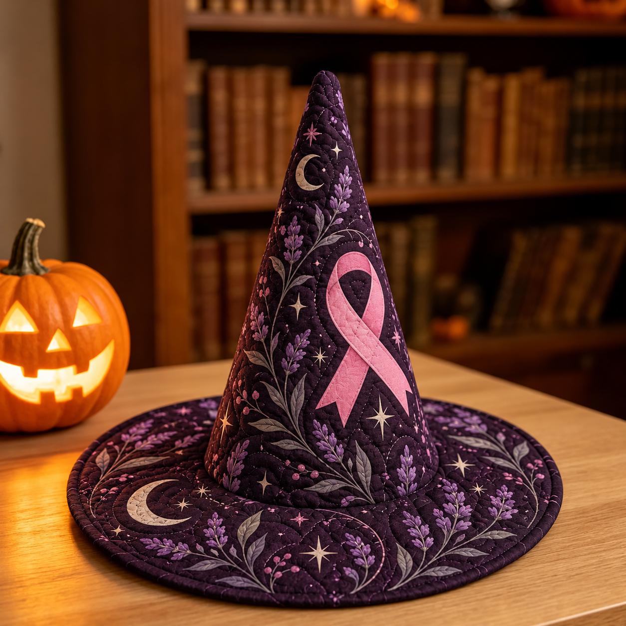 Decor – Witch Hat with Quilted Style Breast Cancer Awareness Pink Ribbon Floral and Survivor Support Gift - photo 6