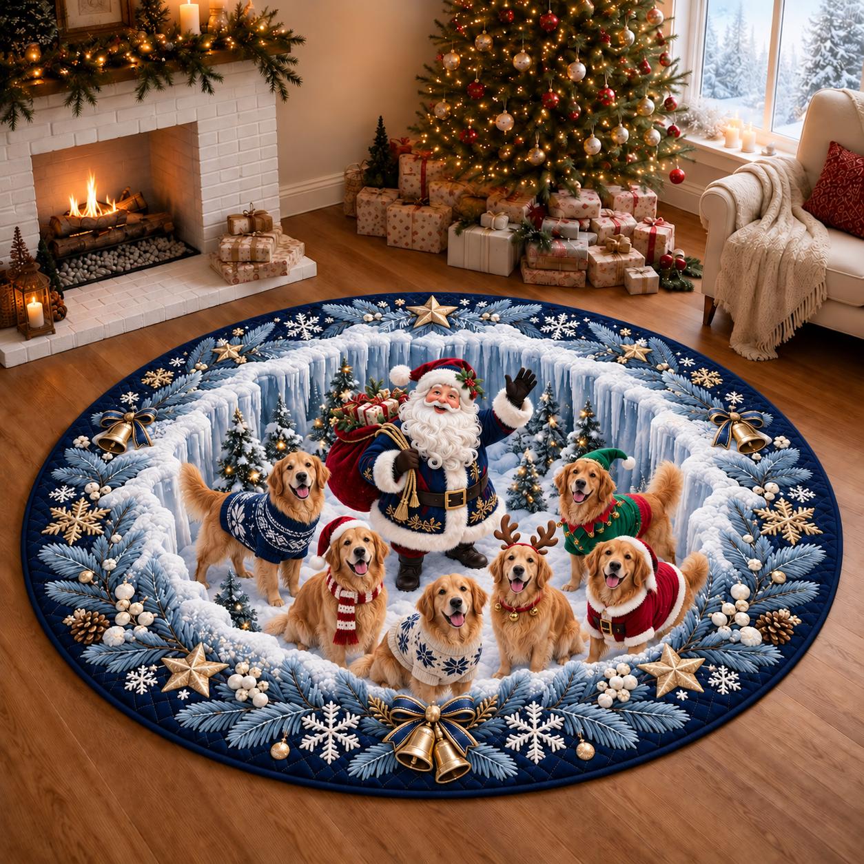 Rug – Dachshund Christmas Round Floor Mat with 3D Illusion Santa Dog Decor and Funny Wiener Holiday Gift