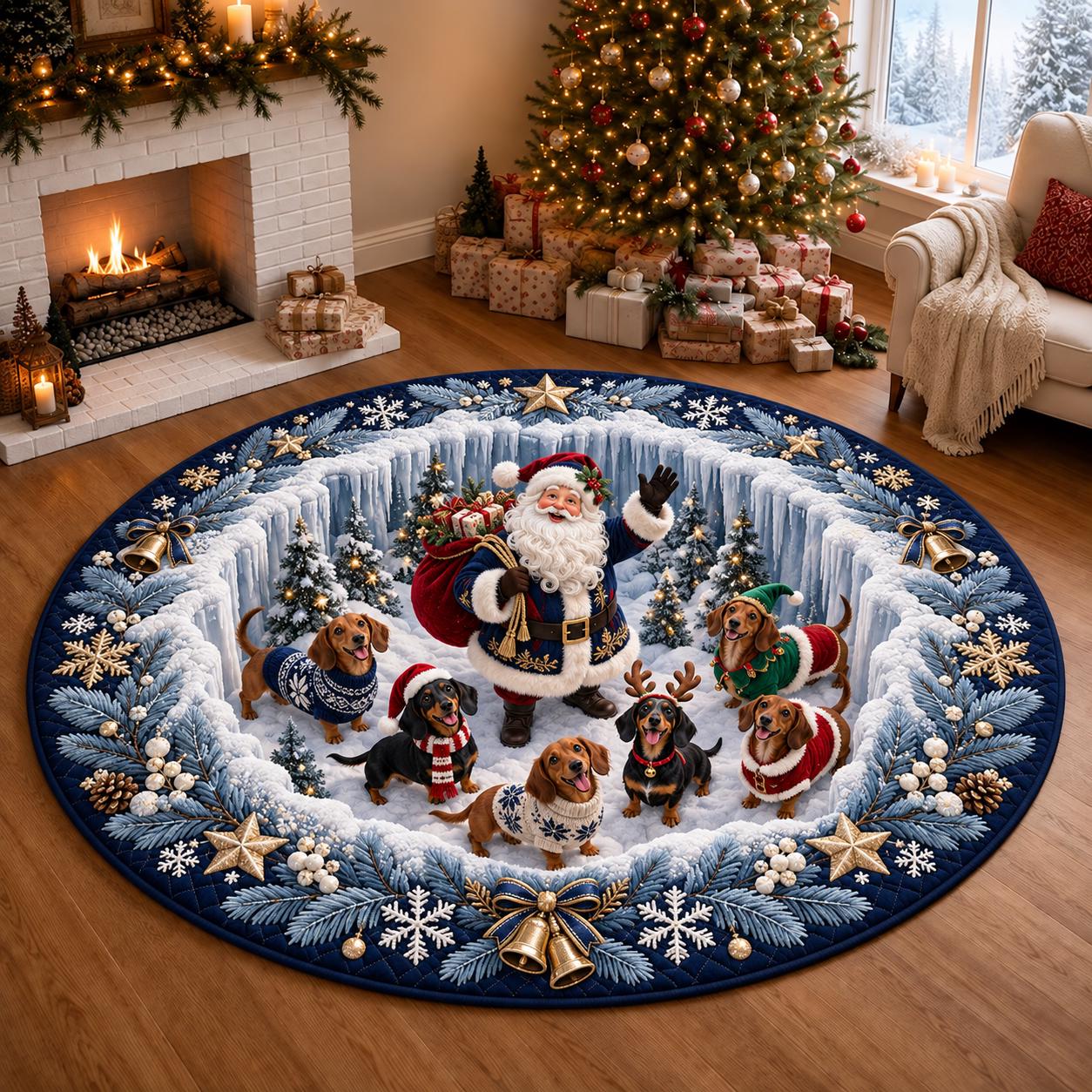 Rug – Dachshund Christmas Round Floor Mat with 3D Illusion Santa Dog Decor and Funny Wiener Holiday Gift - photo 2