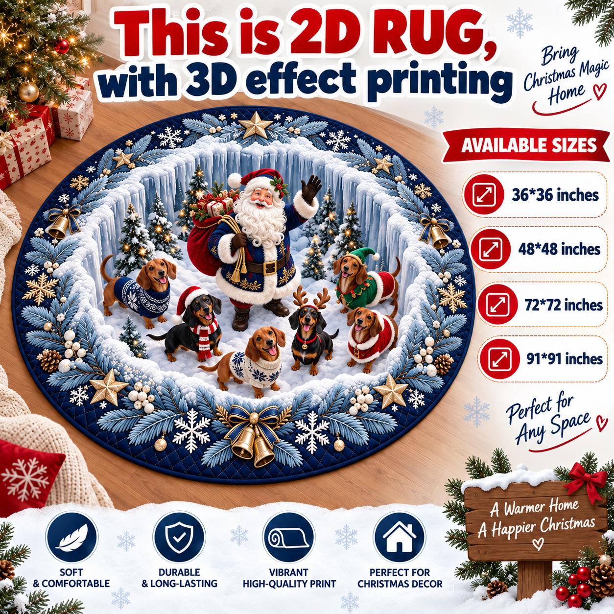 Rug – Dachshund Christmas Round Floor Mat with 3D Illusion Santa Dog Decor and Funny Wiener Holiday Gift - photo 4