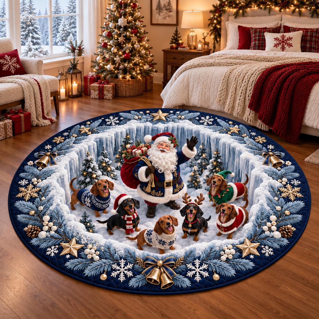 Rug – Dachshund Christmas Round Floor Mat with 3D Illusion Santa Dog Decor and Funny Wiener Holiday Gift - photo 8
