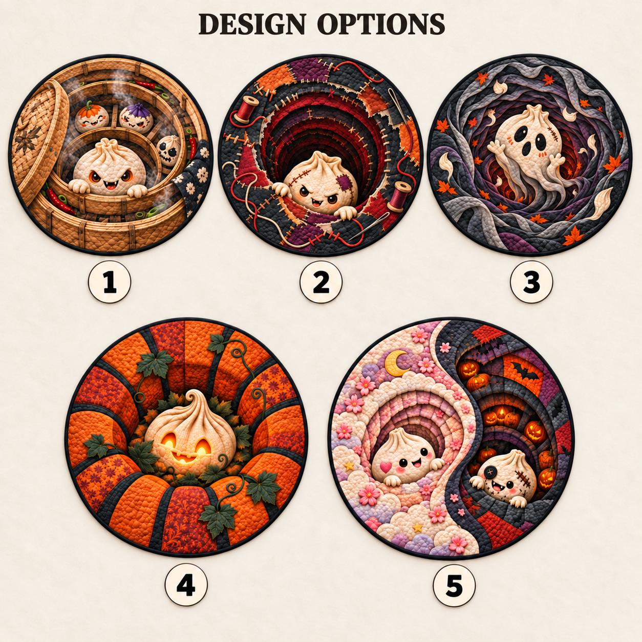Rug – Dumpling Halloween Round Floor Mat for Spooky Home Decor with 3D Illusion Quilted Hole and Funny Stitched - photo 2