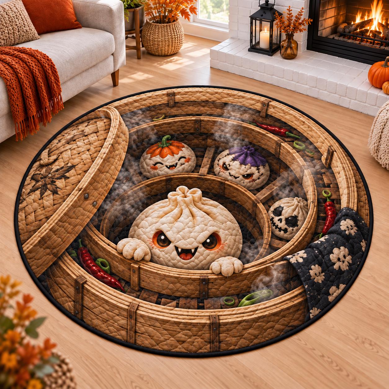 Rug – Dumpling Halloween Round Floor Mat for Spooky Home Decor with 3D Illusion Quilted Hole and Funny Stitched - photo 4