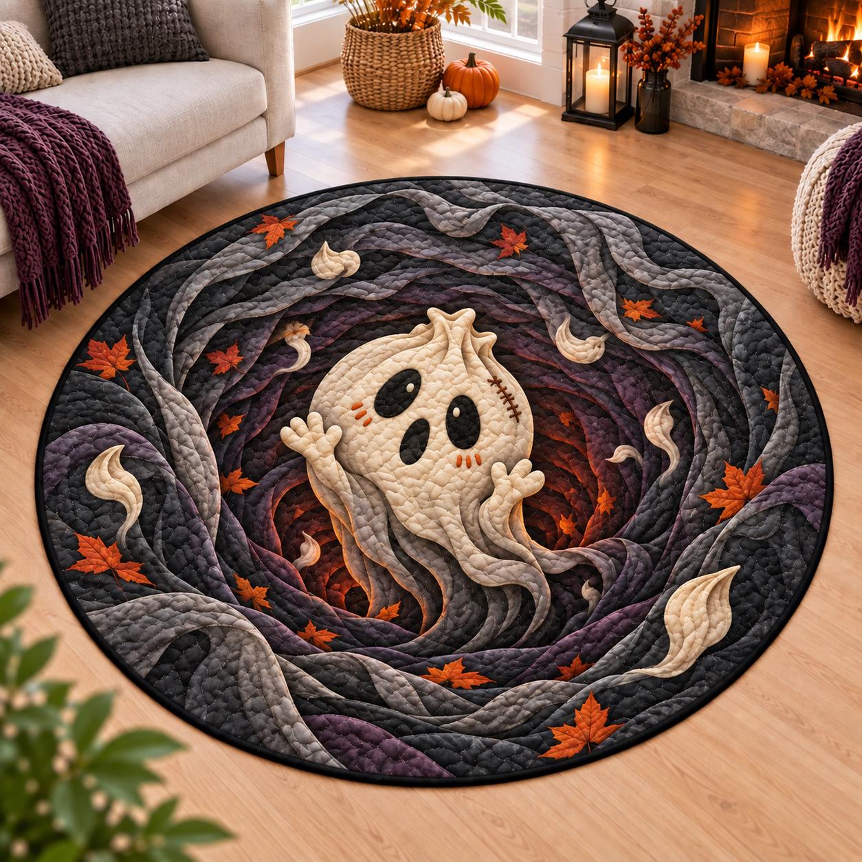 Rug – Dumpling Halloween Round Floor Mat for Spooky Home Decor with 3D Illusion Quilted Hole and Funny Stitched - photo 6