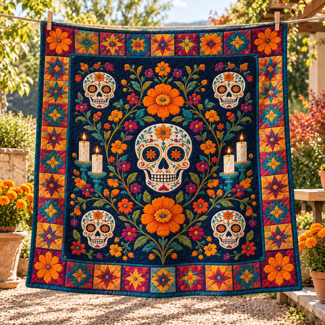 Blanket with Mexican Style and Sugar Skull for Fiesta Home Decor with Floral Quilt Bedding and Day of Dead Throw Gift - photo 3