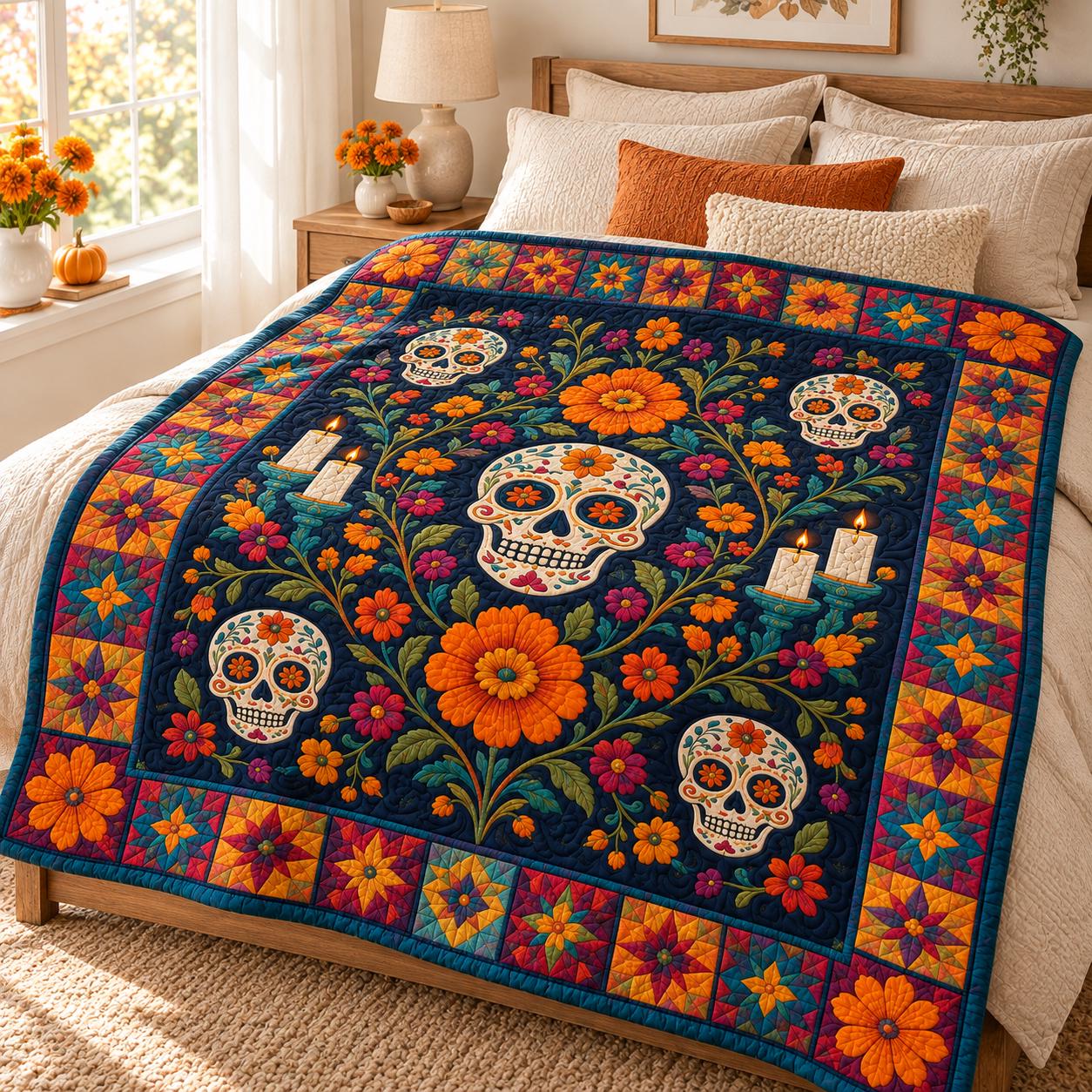 Blanket with Mexican Style and Sugar Skull for Fiesta Home Decor with Floral Quilt Bedding and Day of Dead Throw Gift - photo 5