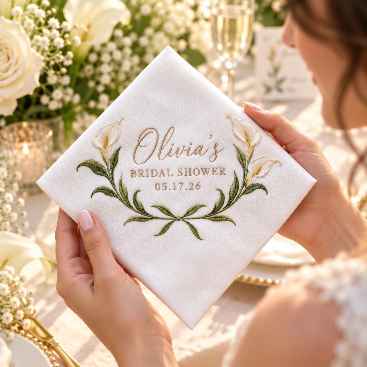 Personalized Bridal Shower Handkerchief – Calla Lily Embroidered Bride Hanky with Custom Name Date and Elegant Keepsake Gift - photo 3
