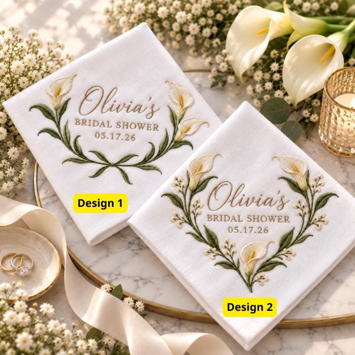 Personalized Bridal Shower Handkerchief – Calla Lily Embroidered Bride Hanky with Custom Name Date and Elegant Keepsake Gift - photo 4