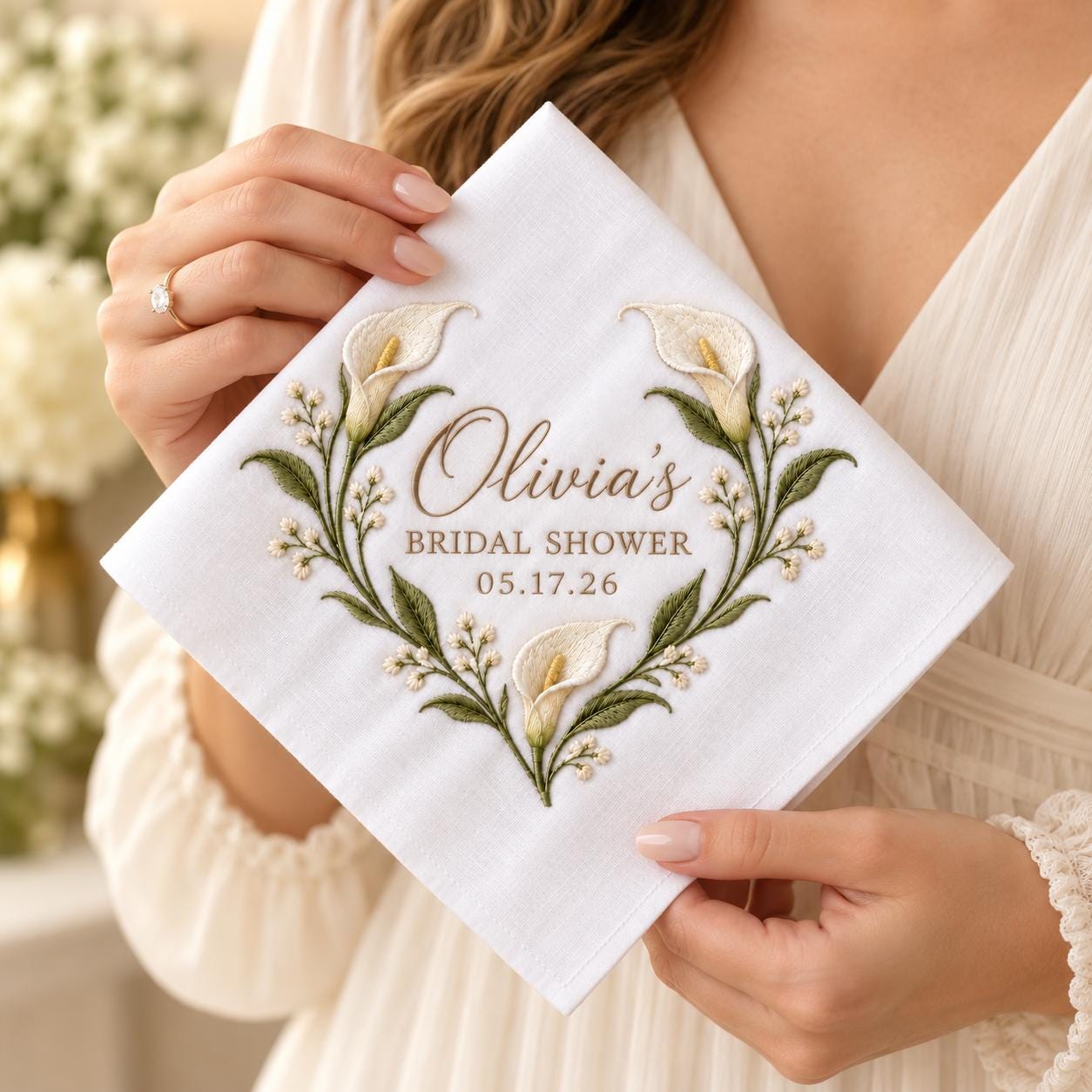 Personalized Bridal Shower Handkerchief – Calla Lily Embroidered Bride Hanky with Custom Name Date and Elegant Keepsake Gift - photo 8