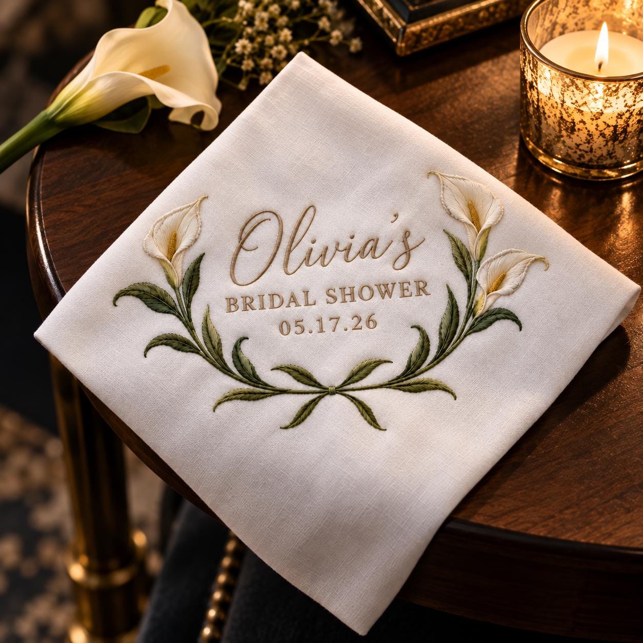 Personalized Bridal Shower Handkerchief – Calla Lily Embroidered Bride Hanky with Custom Name Date and Elegant Keepsake Gift - photo 10