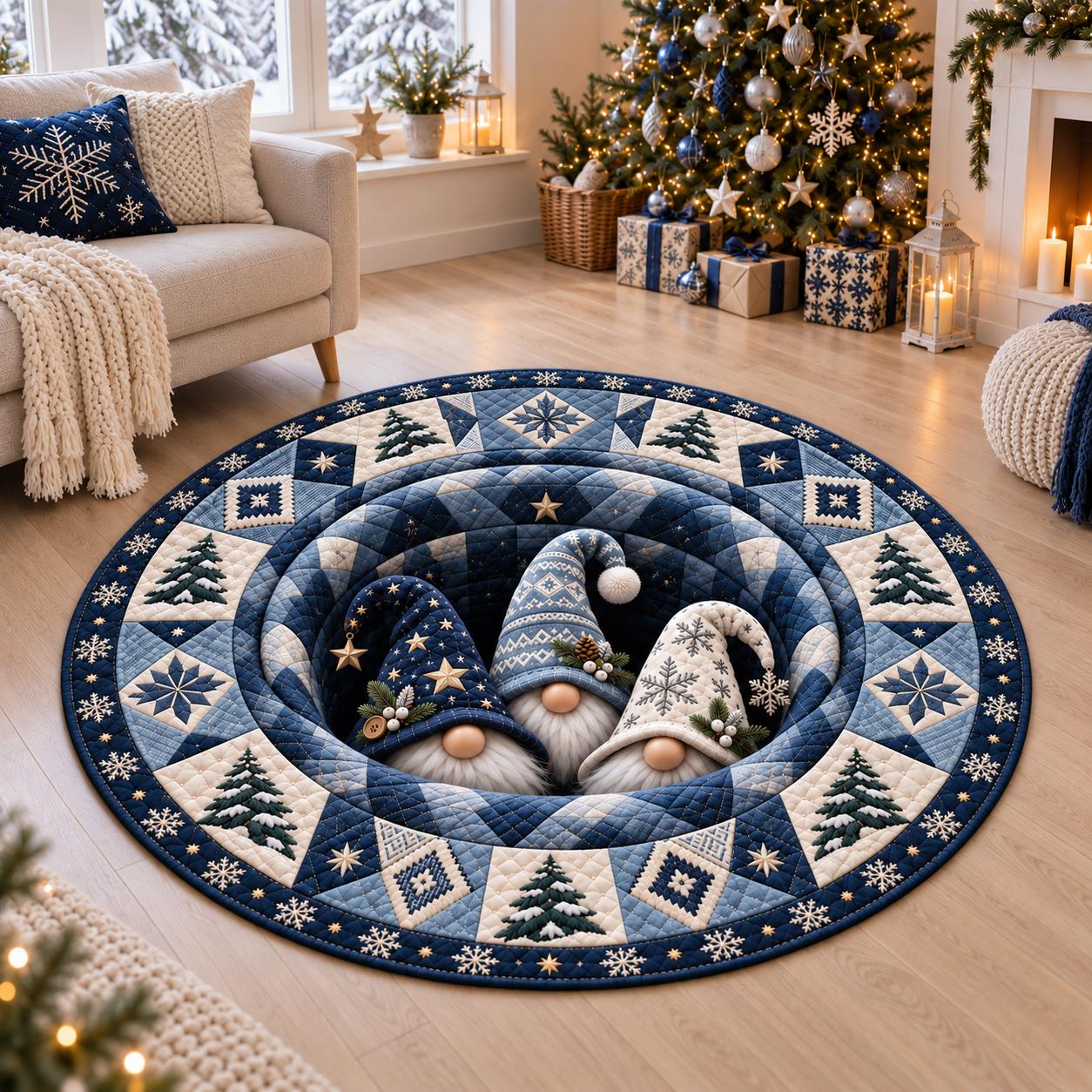 Christmas Gnomes Round Rug with 3D Illusion Quilted Winter Gnome Hole Floor Mat and Nordic Holiday Home Decor - photo 2
