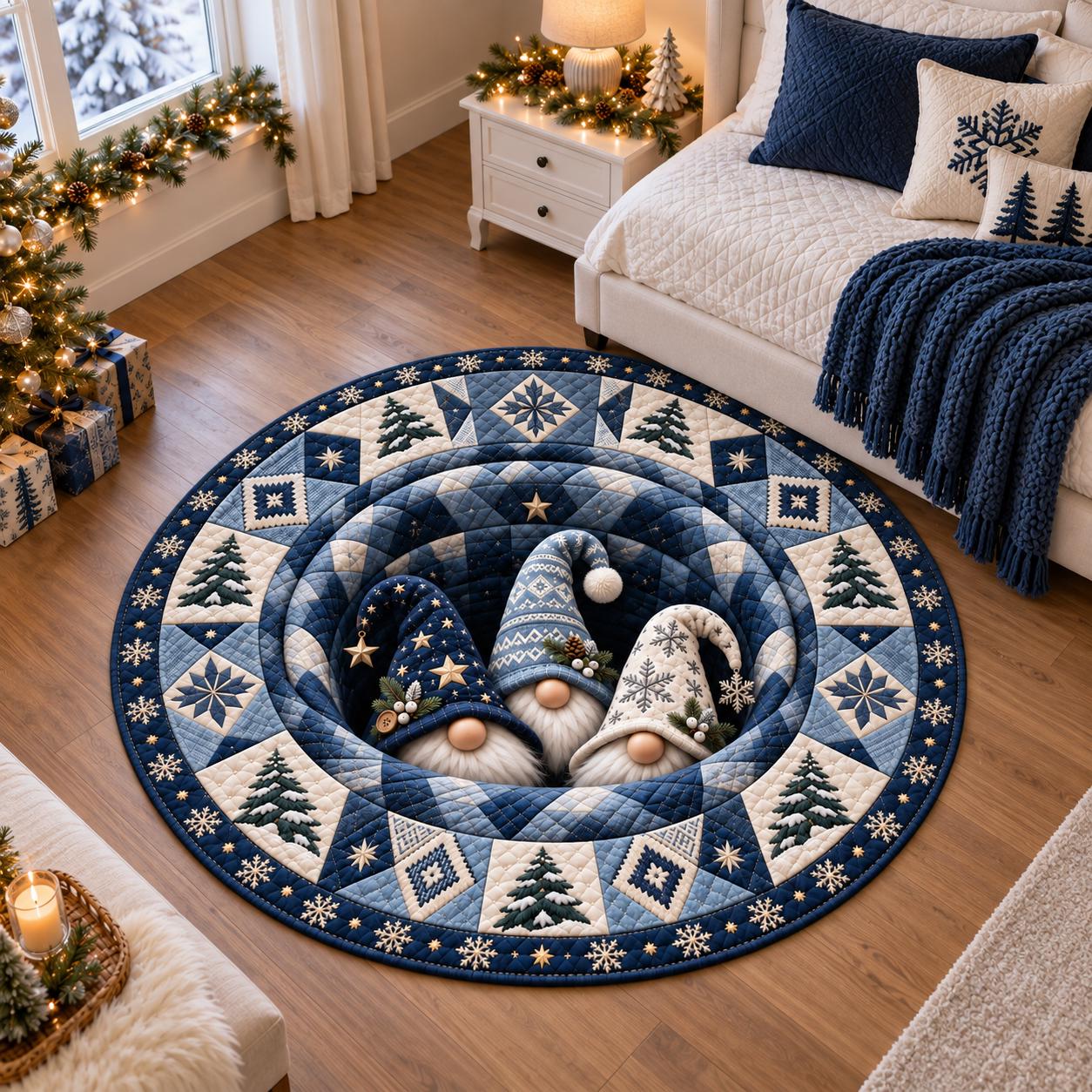 Christmas Gnomes Round Rug with 3D Illusion Quilted Winter Gnome Hole Floor Mat and Nordic Holiday Home Decor - photo 4