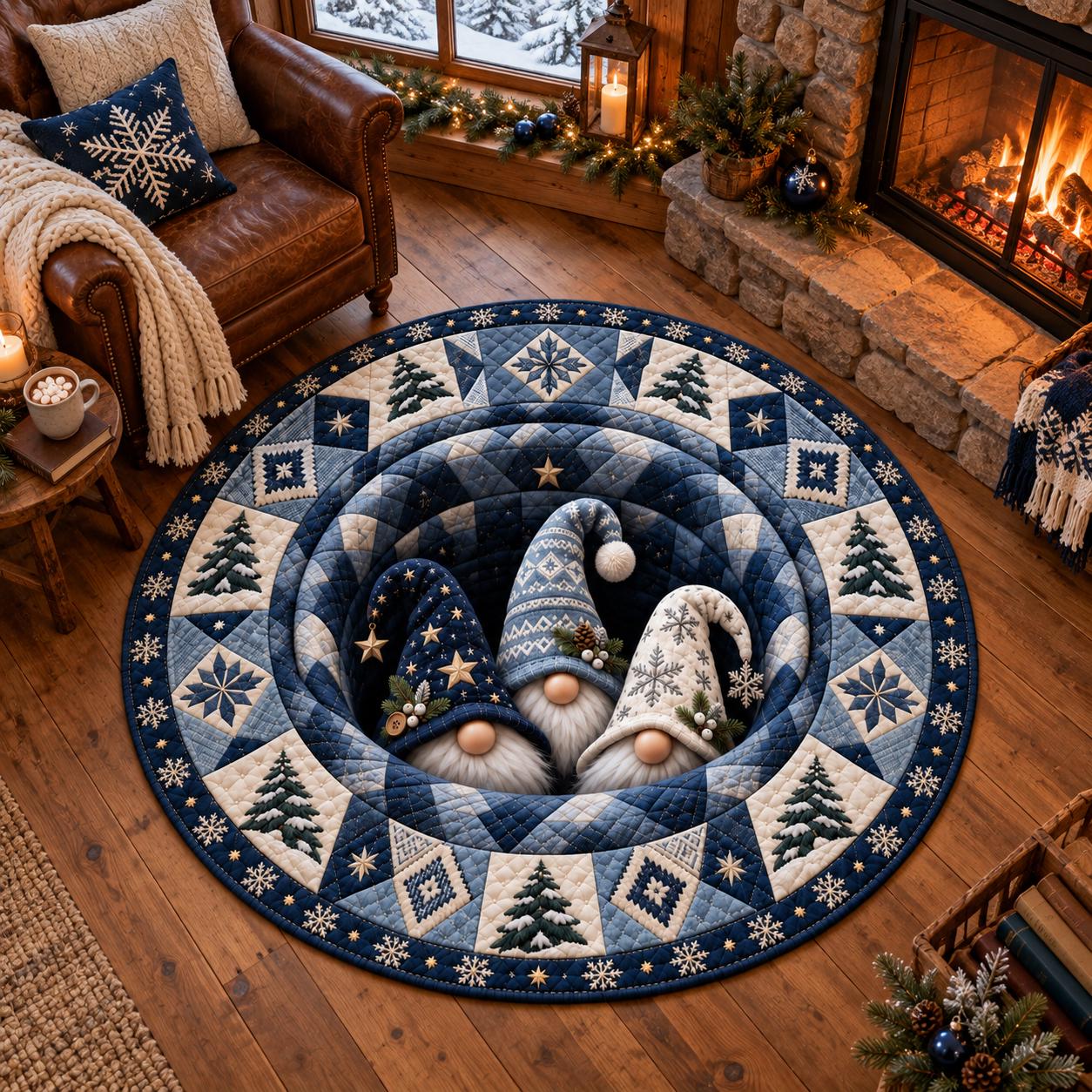 Christmas Gnomes Round Rug with 3D Illusion Quilted Winter Gnome Hole Floor Mat and Nordic Holiday Home Decor - photo 5