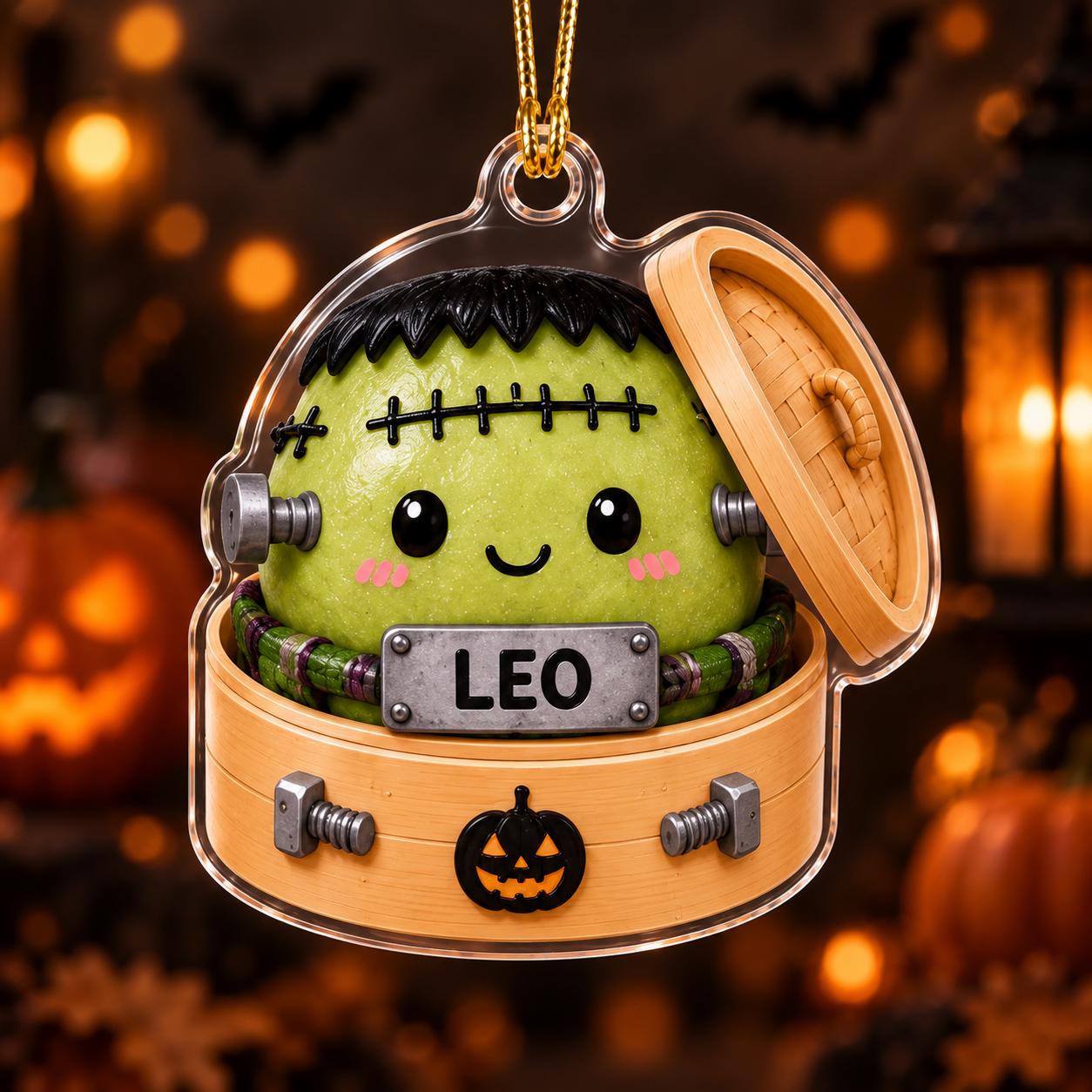 Ornament with Personalized Halloween Dumpling and Custom Name Bamboo Steamer for Cute Spooky Ghost Witch Pumpkin Acrylic Gift - photo 2