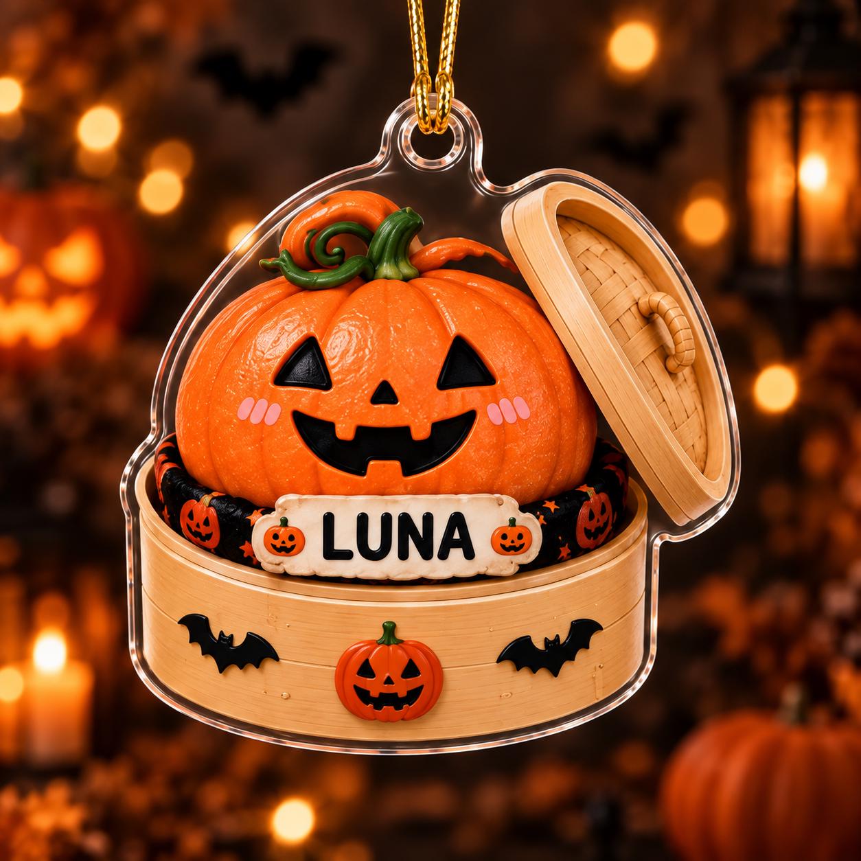 Ornament with Personalized Halloween Dumpling and Custom Name Bamboo Steamer for Cute Spooky Ghost Witch Pumpkin Acrylic Gift - photo 5