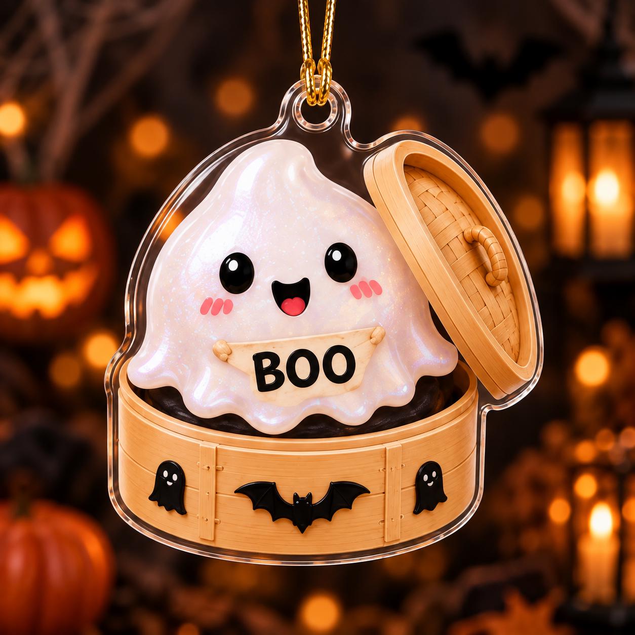 Ornament with Personalized Halloween Dumpling and Custom Name Bamboo Steamer for Cute Spooky Ghost Witch Pumpkin Acrylic Gift - photo 6