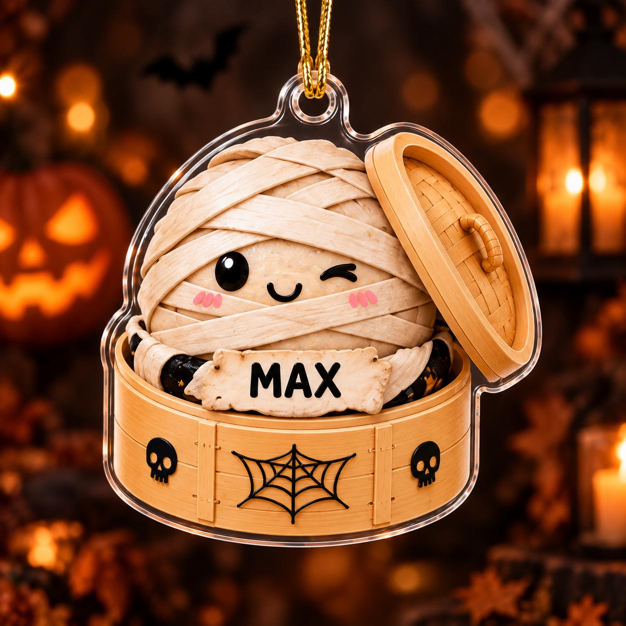 Ornament with Personalized Halloween Dumpling and Custom Name Bamboo Steamer for Cute Spooky Ghost Witch Pumpkin Acrylic Gift - photo 7
