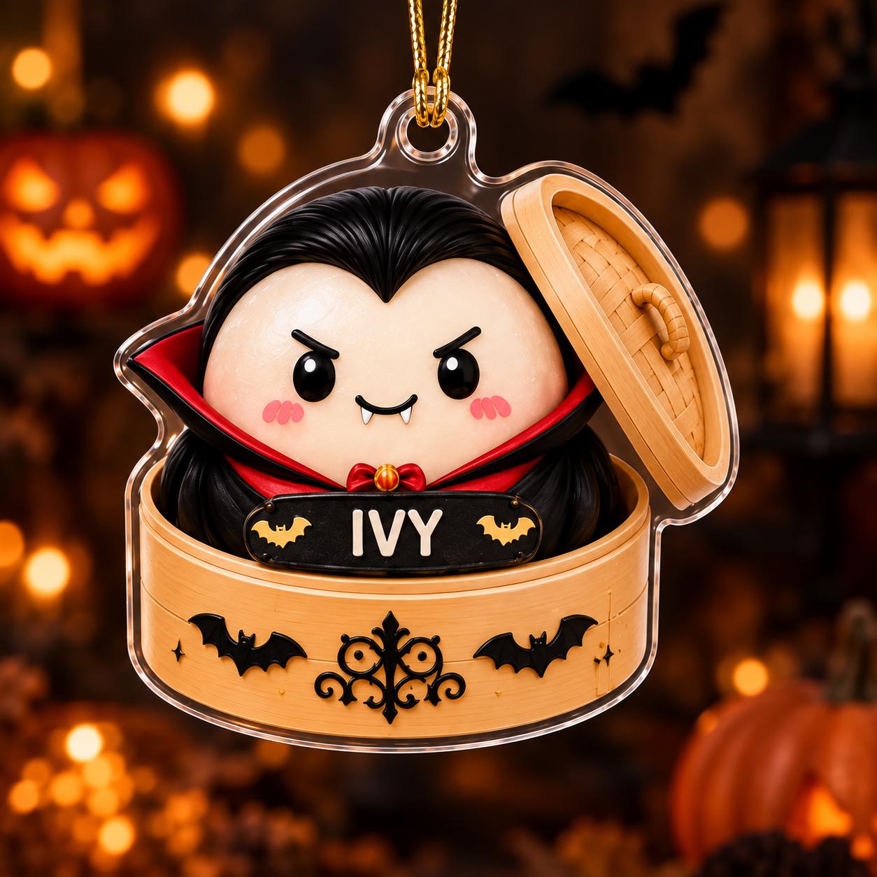 Ornament with Personalized Halloween Dumpling and Custom Name Bamboo Steamer for Cute Spooky Ghost Witch Pumpkin Acrylic Gift - photo 8