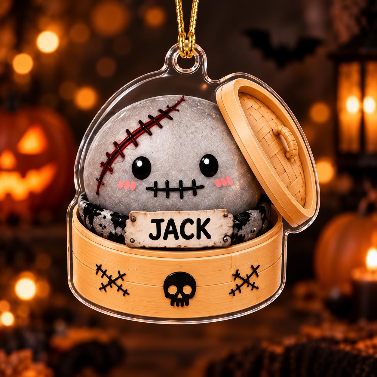 Ornament with Personalized Halloween Dumpling and Custom Name Bamboo Steamer for Cute Spooky Ghost Witch Pumpkin Acrylic Gift - photo 9