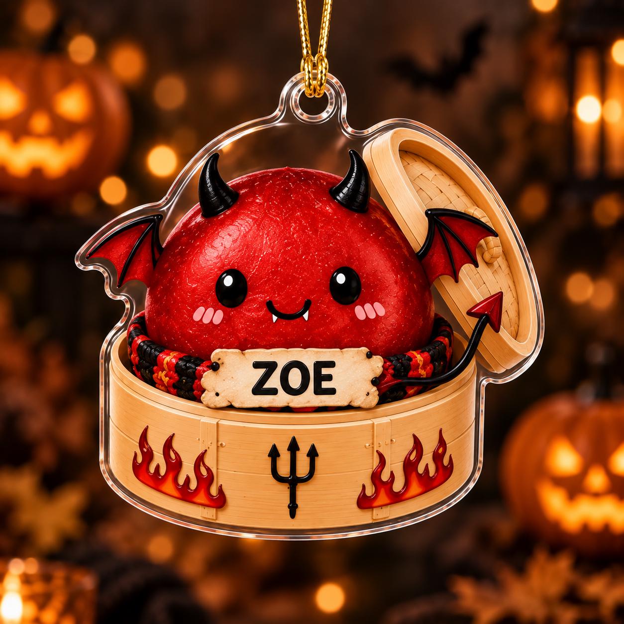 Ornament with Personalized Halloween Dumpling and Custom Name Bamboo Steamer for Cute Spooky Ghost Witch Pumpkin Acrylic Gift - photo 11