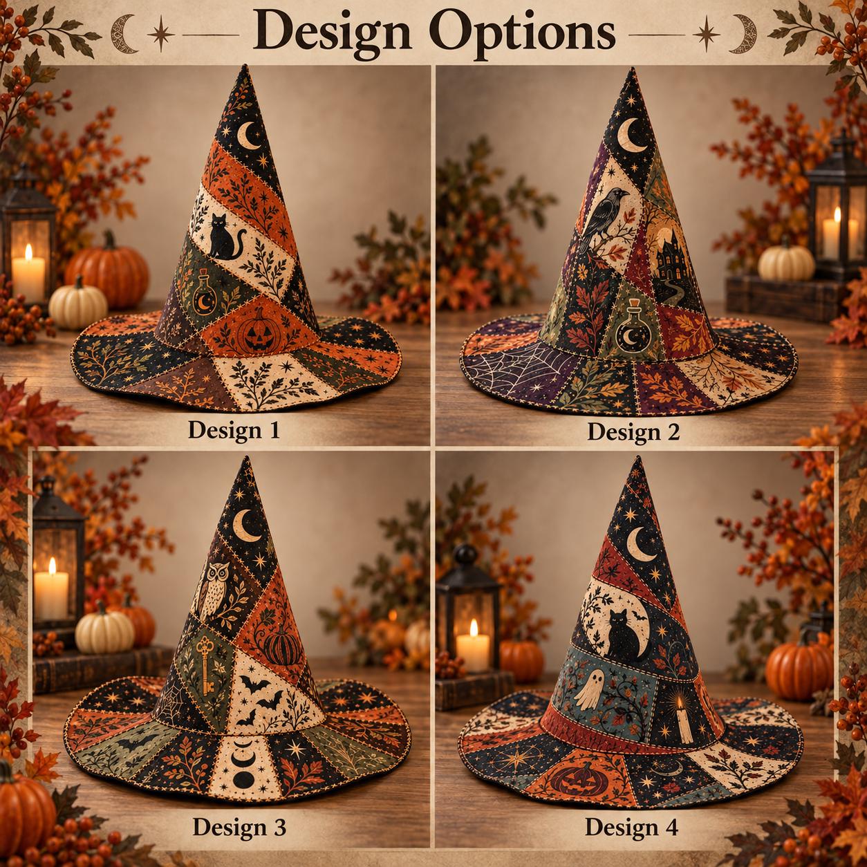 Hat with Witch and Quilted Style for Black Cat Halloween and Pumpkin Moon Spell Table Centerpiece with Spooky Fall Shelf Decor - photo 3