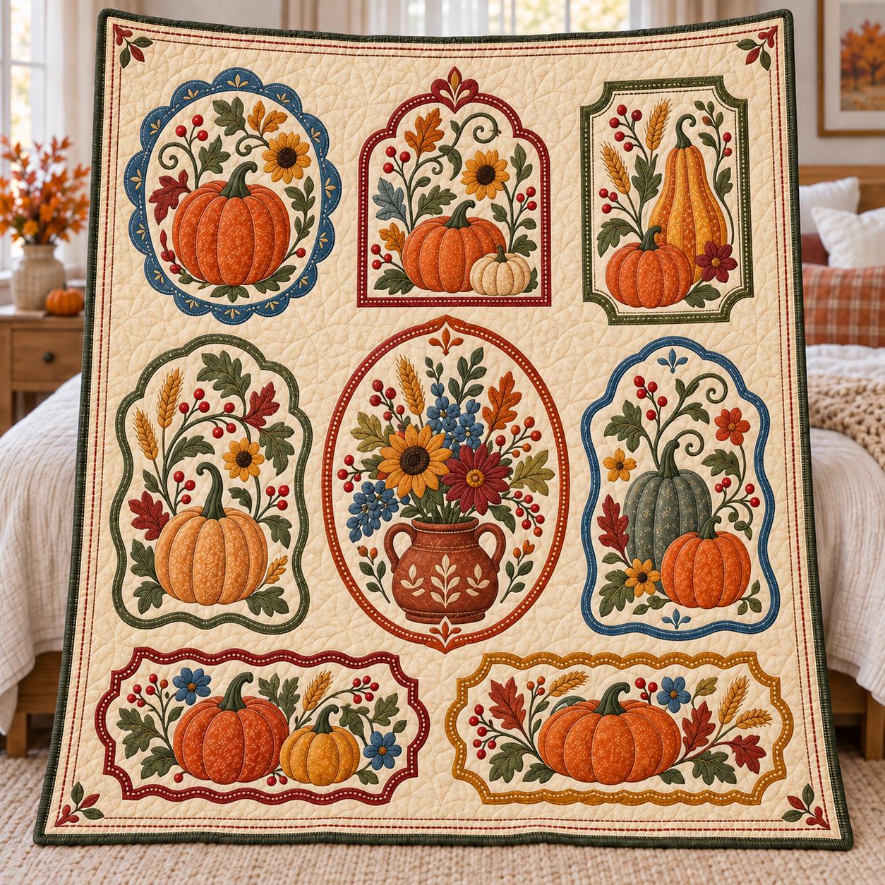 Blanket with Pumpkin Autumn and Floral Harvest Fall for Vintage Farmhouse Home Decor with Quilt Style Thanksgiving Throw - photo 7