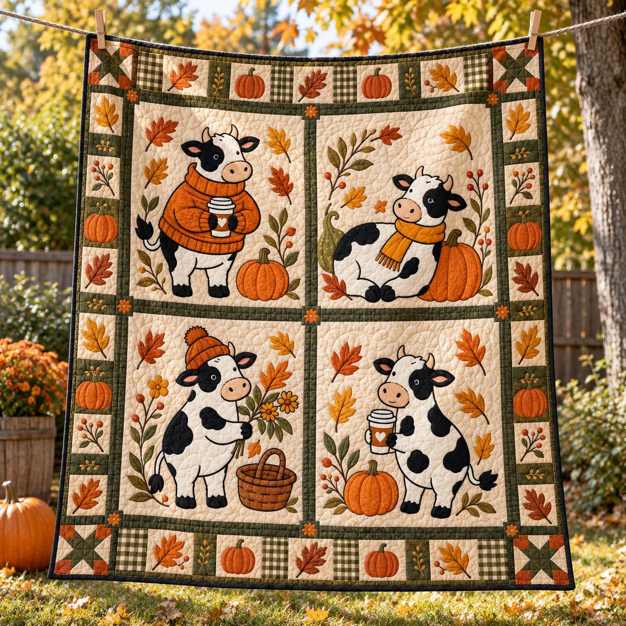 Blanket – Cow Autumn Throw with Pumpkin Farm Animal Quilt Style Fall and Cute Thanksgiving Decor Farmhouse Lover Gift - photo 6