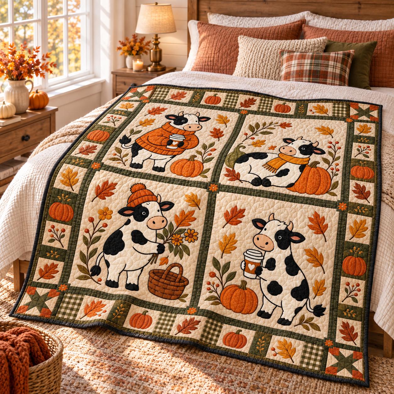 Blanket – Cow Autumn Throw with Pumpkin Farm Animal Quilt Style Fall and Cute Thanksgiving Decor Farmhouse Lover Gift - photo 7