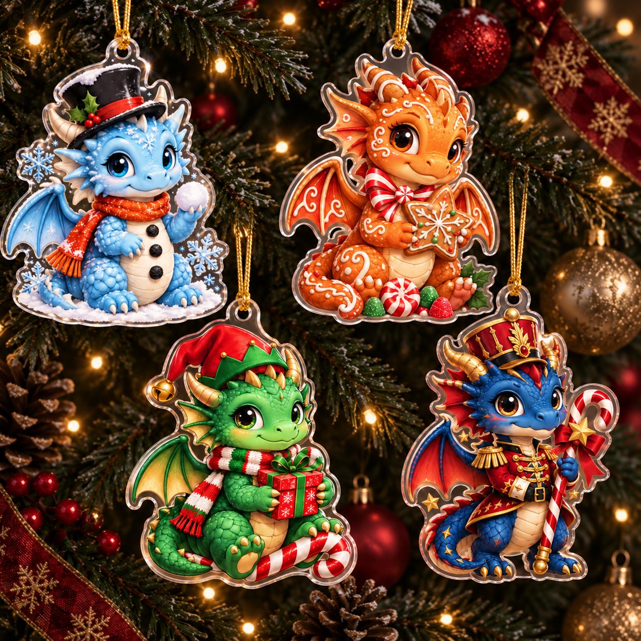 Dragon Christmas Ornament with Cute Fantasy Acrylic Reindeer Ice Fire Holiday Tree Decor and Lover Gift