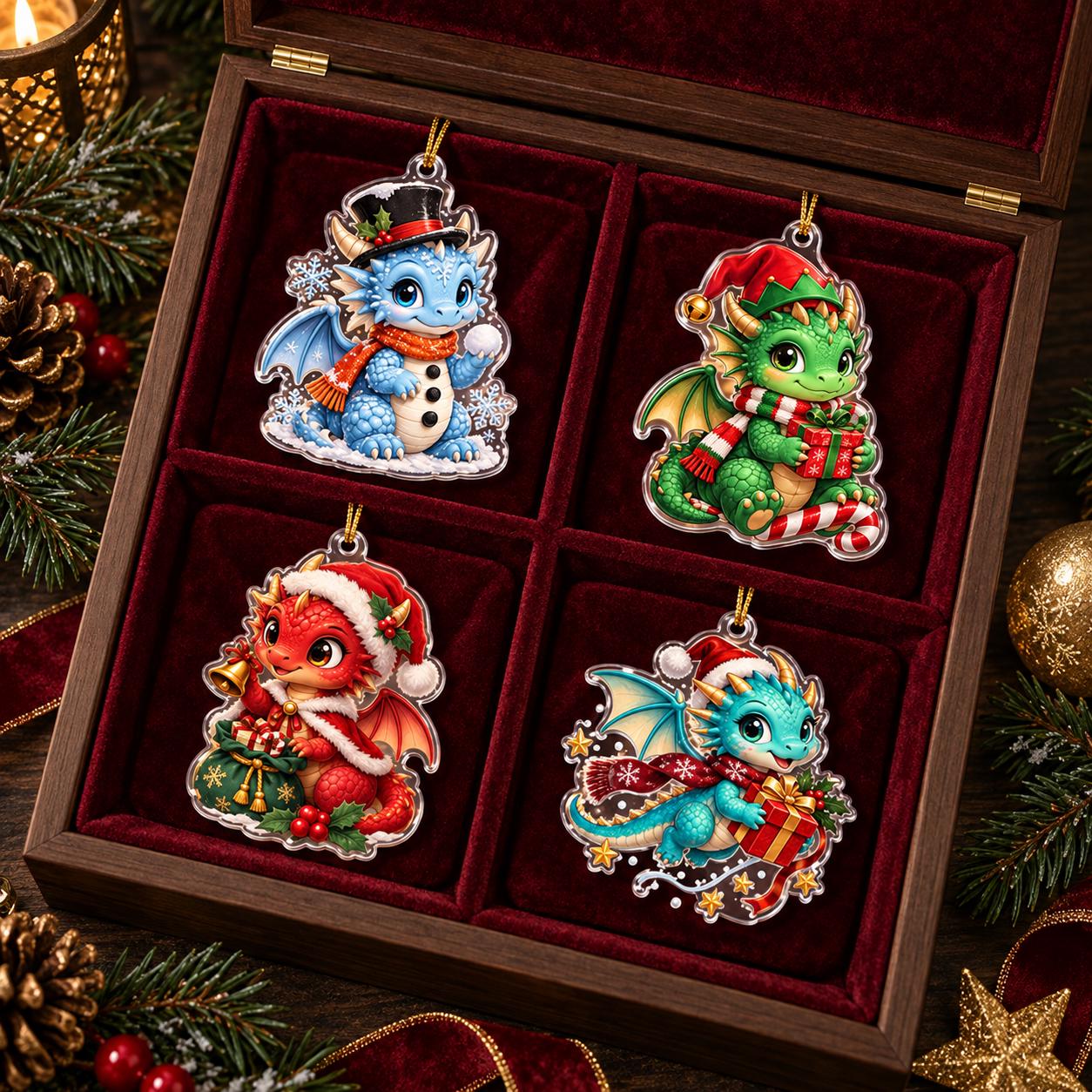 Dragon Christmas Ornament with Cute Fantasy Acrylic Reindeer Ice Fire Holiday Tree Decor and Lover Gift - photo 2