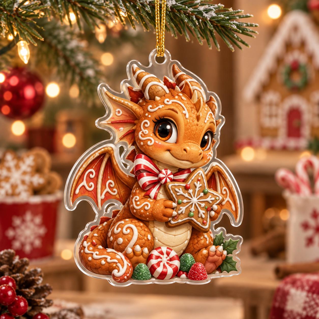 Dragon Christmas Ornament with Cute Fantasy Acrylic Reindeer Ice Fire Holiday Tree Decor and Lover Gift - photo 6